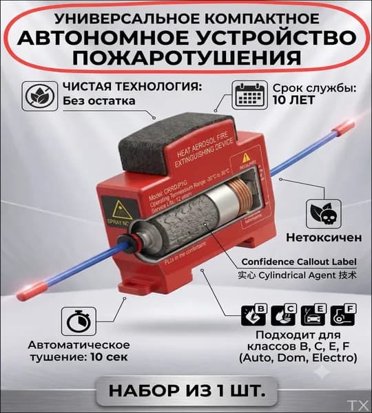 Автоматическое аэрозольное устройство пожаротушения для электрощита, термоактивируемый модуль защиты электрошкафа, распределительного шкафа и бокса, 1 шт.
