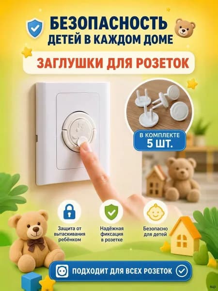 Вилка с выдвижным кольцом, розетки для детей, с рисунком медведя