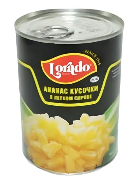 Ананасы Lorado кусочки в легком сиропе, 565г