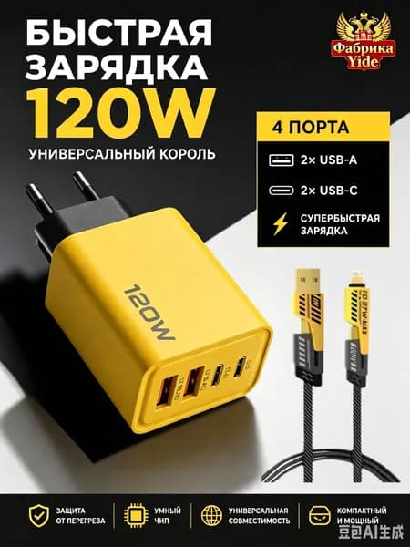 120 Вт PD + быстрое зарядное устройство USB + кабель передачи данных 1 м