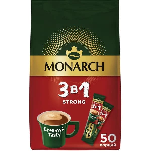 Кофейный напиток Monarch Strong 3 в 1 растворимый 13 г х 50 шт