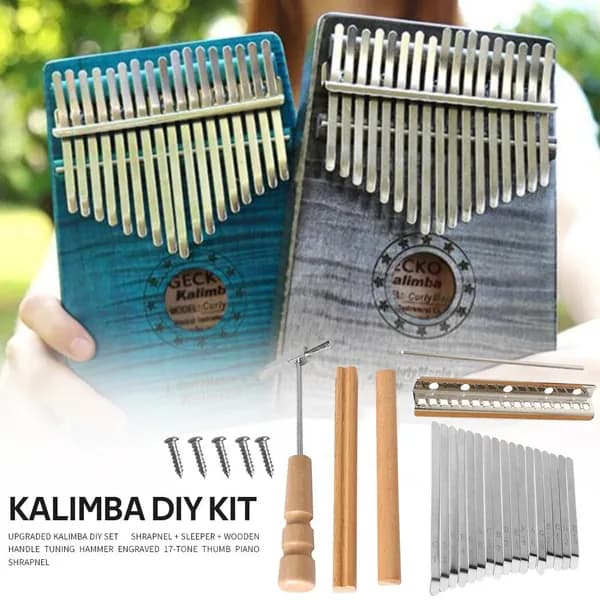Калимба DIY-набор с 17 нотами, стальные струны, деревянные подставки и деревянный тюнер