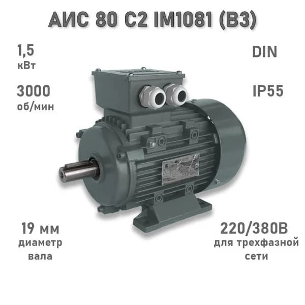 Электродвигатель ЭЛМАШ АИС 80 С2 IM1081 (B3) (1,5 кВт 3000 об/мин)