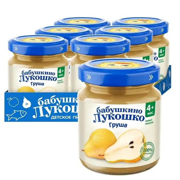 Пюре фруктовое Бабушкино лукошко Груша, с 4 месяцев, 100 грамм * 6 штук