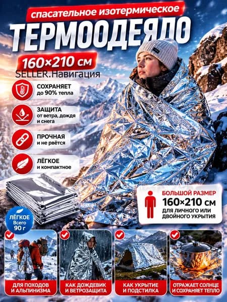 Термоодеяло 160*210 см, спасательное изотермическое туристическое
