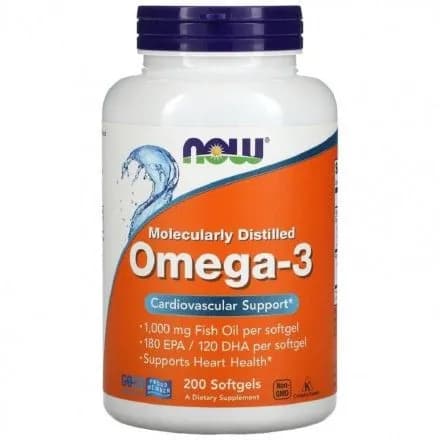 NOW Foods США, Омега-3 рыбий жир (180 ЭПК, 120 ДГК), 200 капсул Omega-3