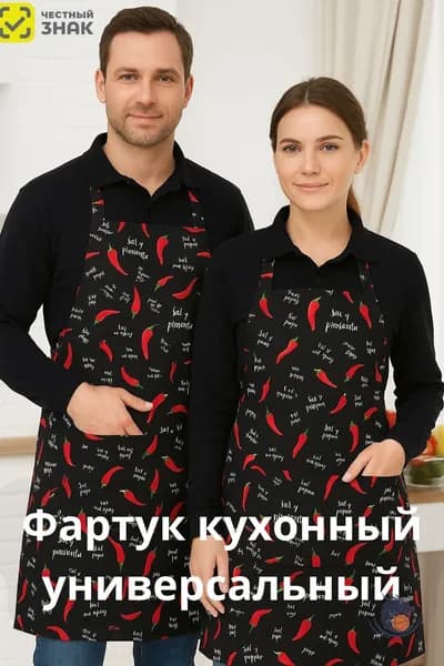 Фартук кухонный  1шт, Черный с перцами чили Красивый цвет K454