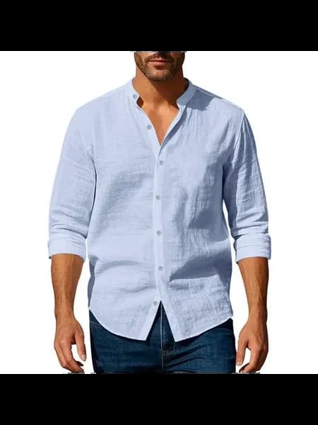 Мужская хлопковая льняная рубашка Henley