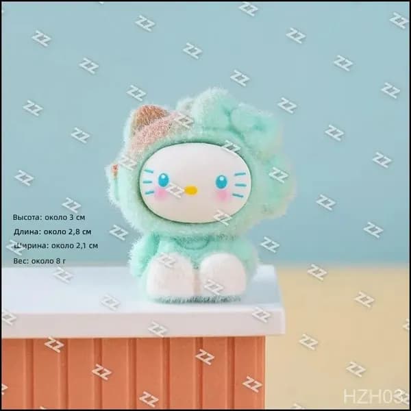 Сидячая фигурка карпа в стиле Hello Kitty из смолы с флокированием, сине-зеленая