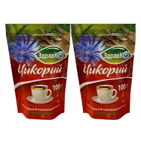 Цикорий натуральный порошкообразный растворимый "ЗдравКо" женьшень, 2 шт по 100 гр