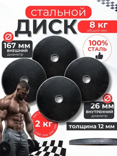 Диски для штанги, 2 кг, диаметр диска: 16.7 см