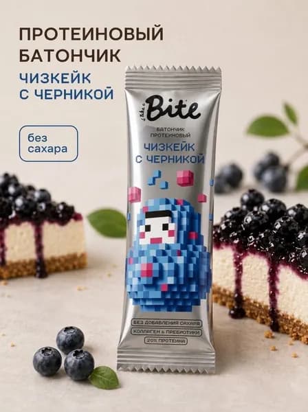 Протеиновый батончик Bite х МатрЁкша чизкейк с черникой