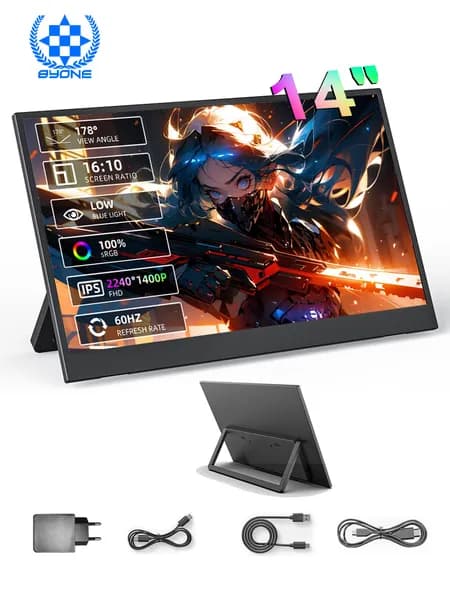 BYONE 14" Монитор ZJ14-2K (ZJ14), IPS, 2240x1400, 60 Гц, черный