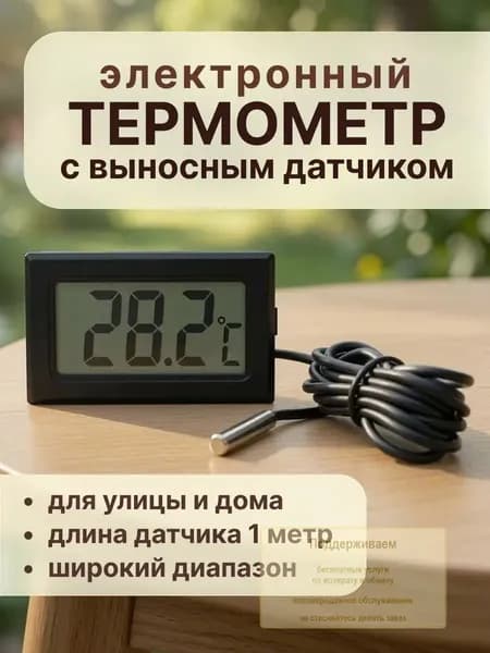 Термометр с выносным датчиком черный