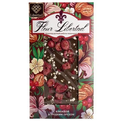 Шоколад Fleur Libertad молочный с клюквой и грецким орехом 80г