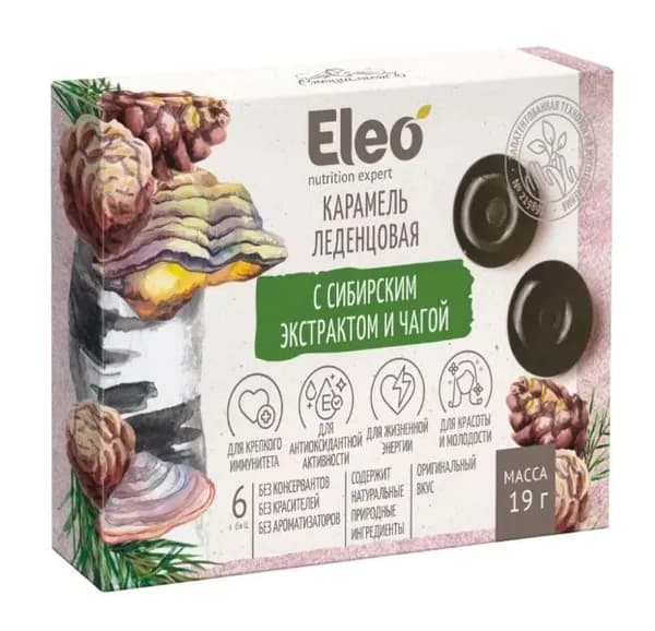 Eleo Карамель леденцовая с сибирским экстрактом и чагой, 6шт