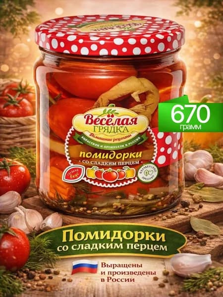 Помидоры маринованные со сладким перцем 670гр Веселая грядка