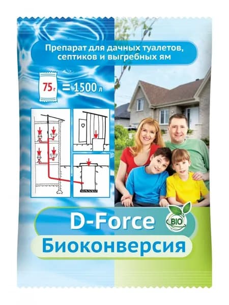 Средство БИОконверсия D-FORCE для септиков и дачных туалетов 75 гр Внешнее Хозяйство