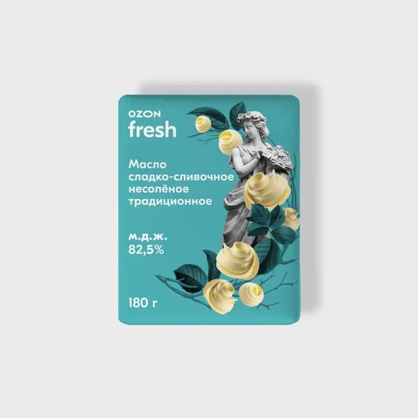 Масло сладко-сливочное несолёное Традиционное 82,5%, 180 г, Ozon fresh