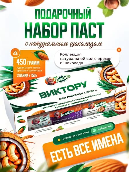 Набор орехово-шоколадных паст. Ореховая паста. Именной подарок "Виктор". Урбеч шоколадный