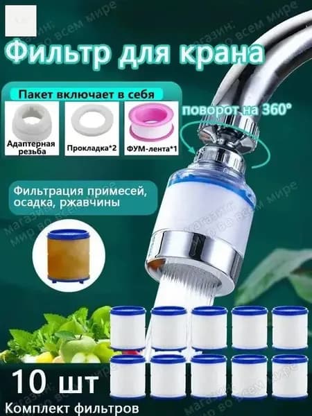 Фильтр для воды, насадка на кран водосберегающая и набор сменных картриджей.