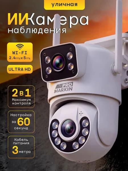 Камера видеонаблюдения уличная wifi с 2-мя объективами