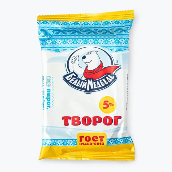 Творог 5%, 170 г, Белый медведь