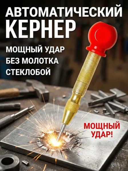Кернер автоматический пружинный по металлу и дереву, Усиленный ударный механизм, Инструмент для разметки, Стеклобой
