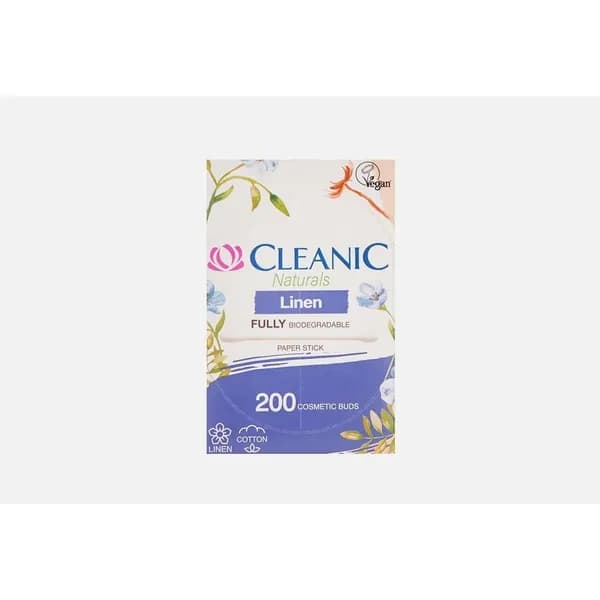 Ватные палочки СLEANIC "Naturals", Linen, гигиенические, в бумажной прямоугольной коробке, 200 шт (10010603)