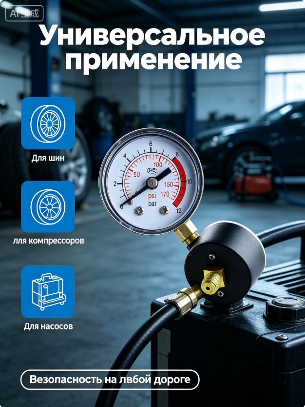 Манометр автомобильный, 1 шт.