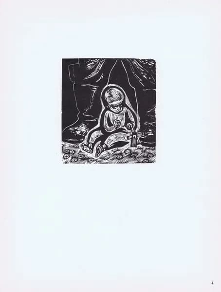 Дитя и война. Стасис Красаускас. Антикварная цинкография. СССР, 1966 год