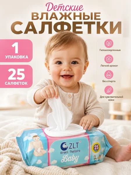Влажные салфетки детские VS-4 с клапаном 25 штук (1 УПАКОВКА) универсальные