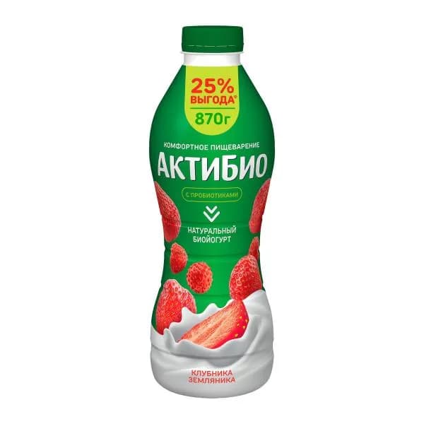 Биойогурт питьевой Актибио клубникой и земляникой 1.5% 870г