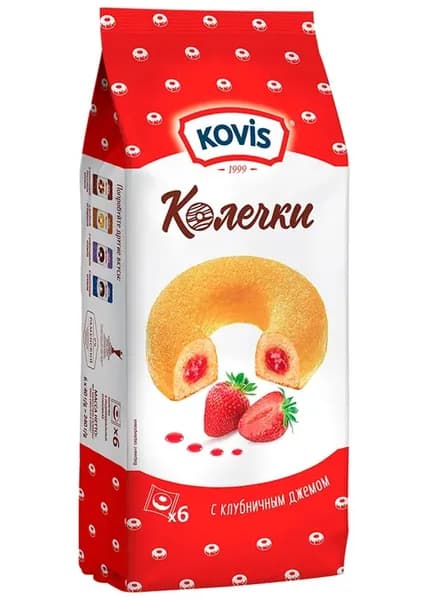 Kovis Пирожное колечки сдобные с клубничным джемом, 240г /