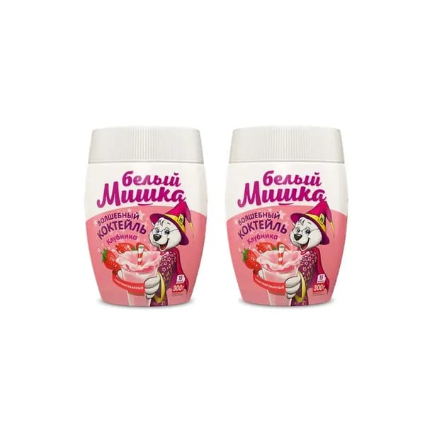 Белый мишка Молочный коктейль, Клубника, 300 г, 2 шт