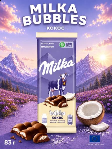 Milka, Шоколад Кокос Bubbles, 87 г