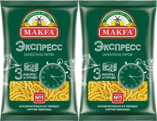 Макаронные изделия Makfa Экспресс Спиральки, комплект: 2 упаковки по 400 г
