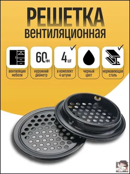 Вентиляционная решетка для двери круглая металлическая черная