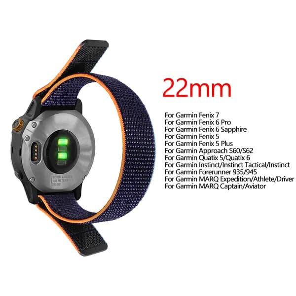 Нейлоновый ремешок для Garmin Fenix 7/6 Pro/5/5 Plus, 22 мм, темно-синий