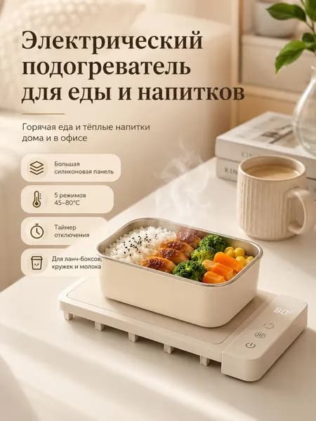 Электрический подогреватель для еды и напитков, большая силиконовая панель, 5 режимов 4580C, таймер отключения, подогрев ланч бокса, кружек, молока и кофе для дома и офиса