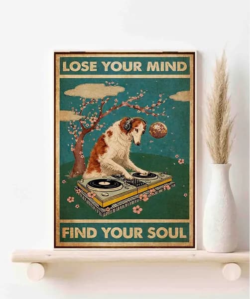 Русская псовая борзая, Lose Your Mind Find Your Soul, Плакат Акварель А3 ( 30х42 см. )