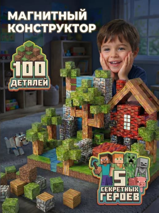 Магнитный конструктор 100 кубиков