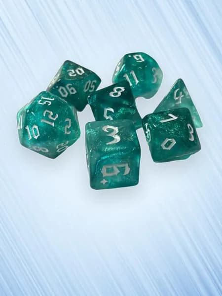 7 кубиков многогранных для настольных игр, зеленый молочно-белый