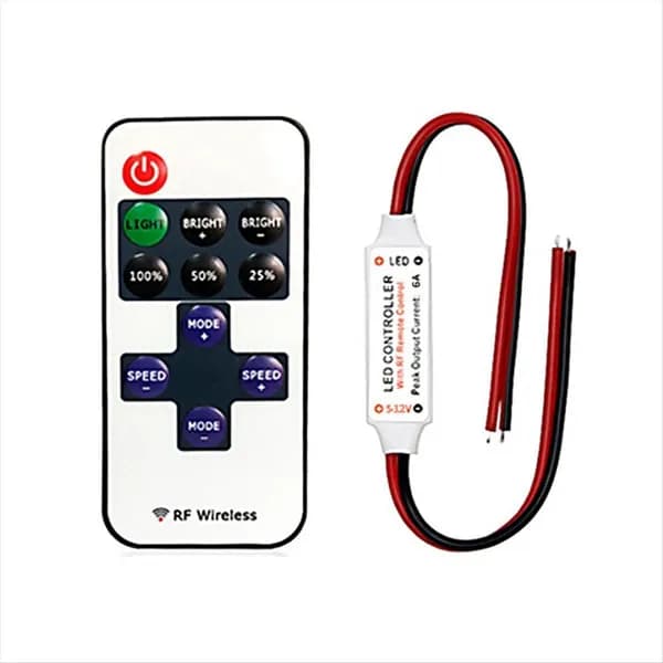 Мини-пульт "RF" 11 клавиш для одноцветных светодиодных лент, контроллер-диммер, совместим с 5V/12V/24V, с памятью настроек.