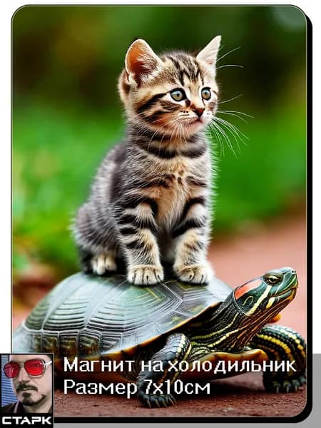 Магнит на холодильник, Черепаха и котёнок