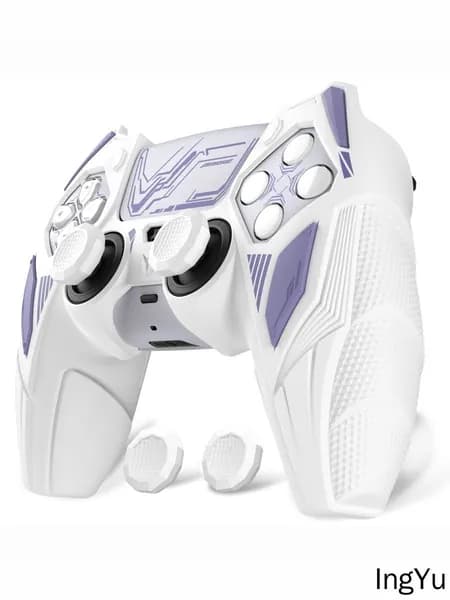 чехол для геймпада PS5 DualSense Mecha Rhino, антискользящий силикон, бело-фиолетовый