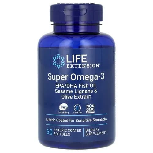 Life Extension, Super Omega-3, Омега-заряд, Суперомега-3, 60 кишечнорастворимых капсул