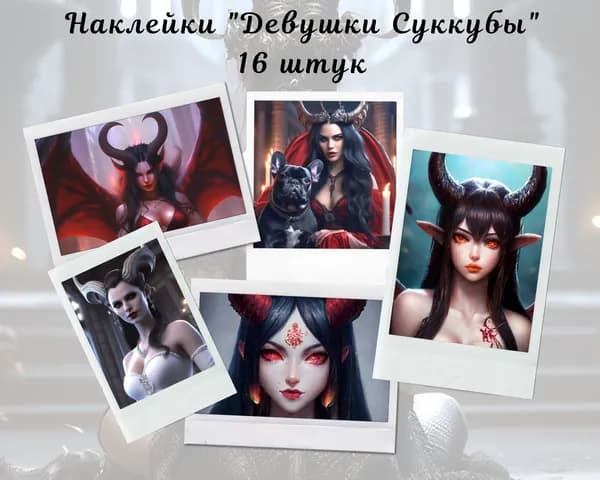 Набор наклеек стикеров "Девушки суккубы" 16 штук 4,5 x 6,5 см для телефона, ежедневника, ноутбука