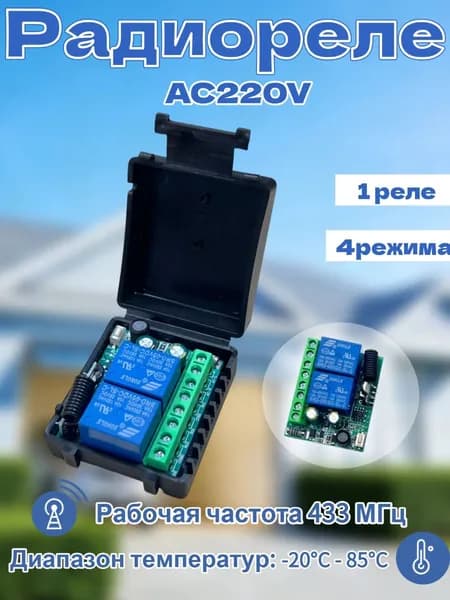2-канальный Радиоуправляемое реле 220В 10А 433МГц. Радиореле для ворот, шлагбаумов.