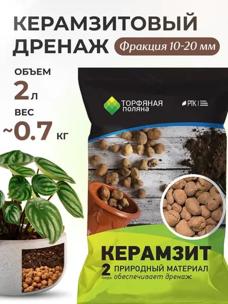 Керамзитовый дренаж для цветов ПРОМЫТЫЙ 2 л (фр. 10-20 мм) Защита корней Нейтральный pH Быстрый отвод воды Для комнатных растений